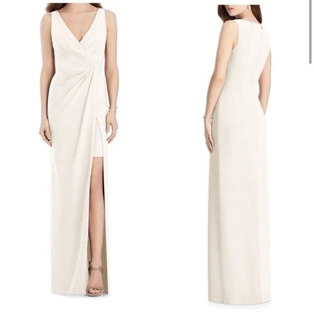Jenny Packham V-Neck Crepe Column Gown with Slit